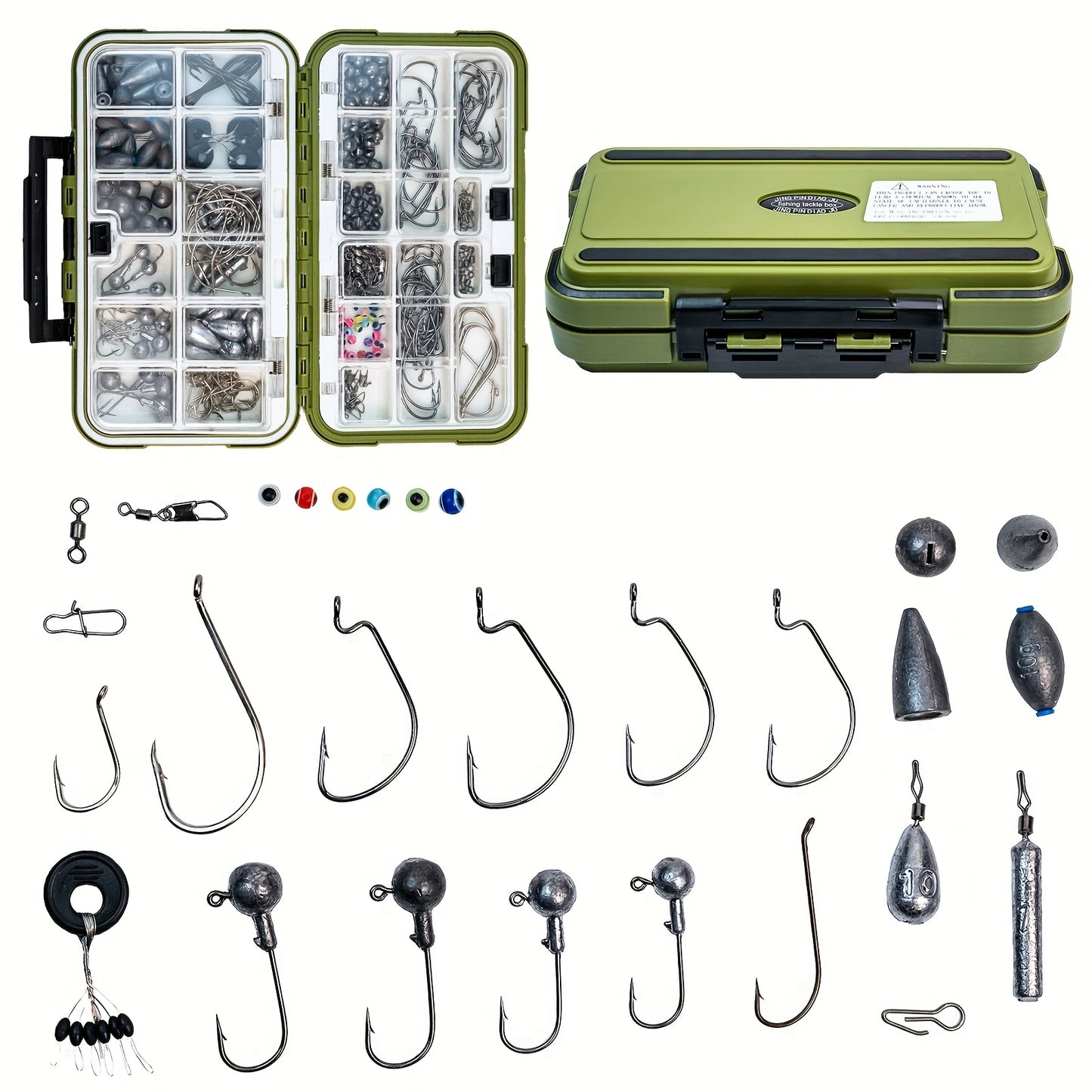 306pcs Ultimate Fishing Gear Kit - Fishing Lure Accessories Including Hooks, Sinkers, Rubber Bobber, Jigs, Beads, Swivels, Snaps, Tackle Box