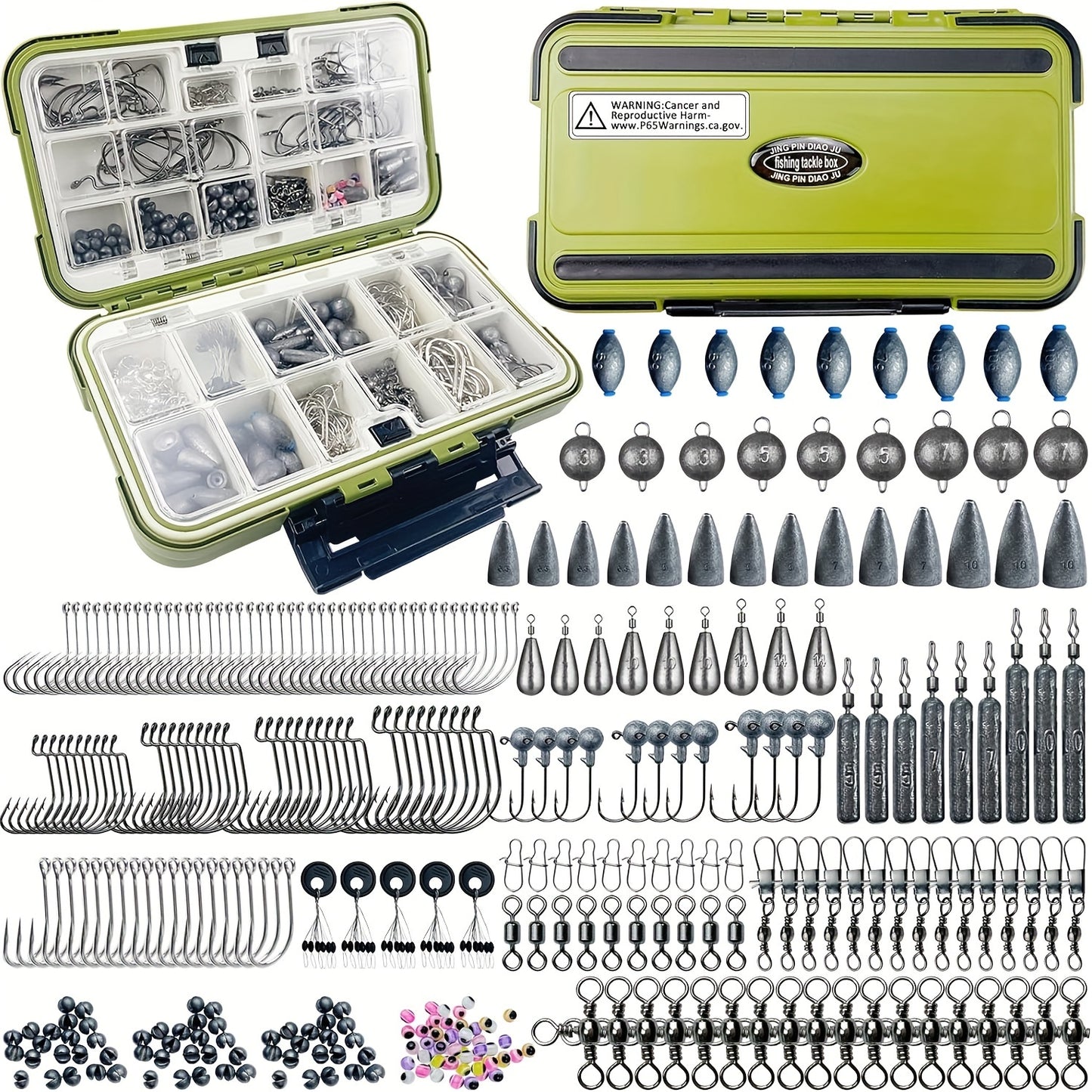 306pcs Ultimate Fishing Gear Kit - Fishing Lure Accessories Including Hooks, Sinkers, Rubber Bobber, Jigs, Beads, Swivels, Snaps, Tackle Box