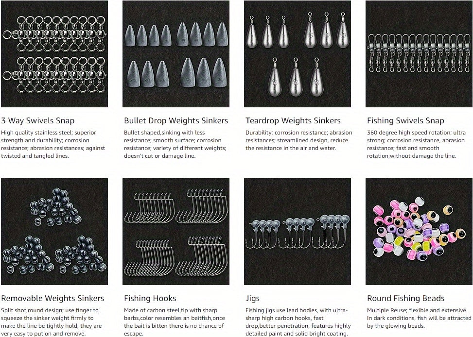306pcs Ultimate Fishing Gear Kit - Fishing Lure Accessories Including Hooks, Sinkers, Rubber Bobber, Jigs, Beads, Swivels, Snaps, Tackle Box