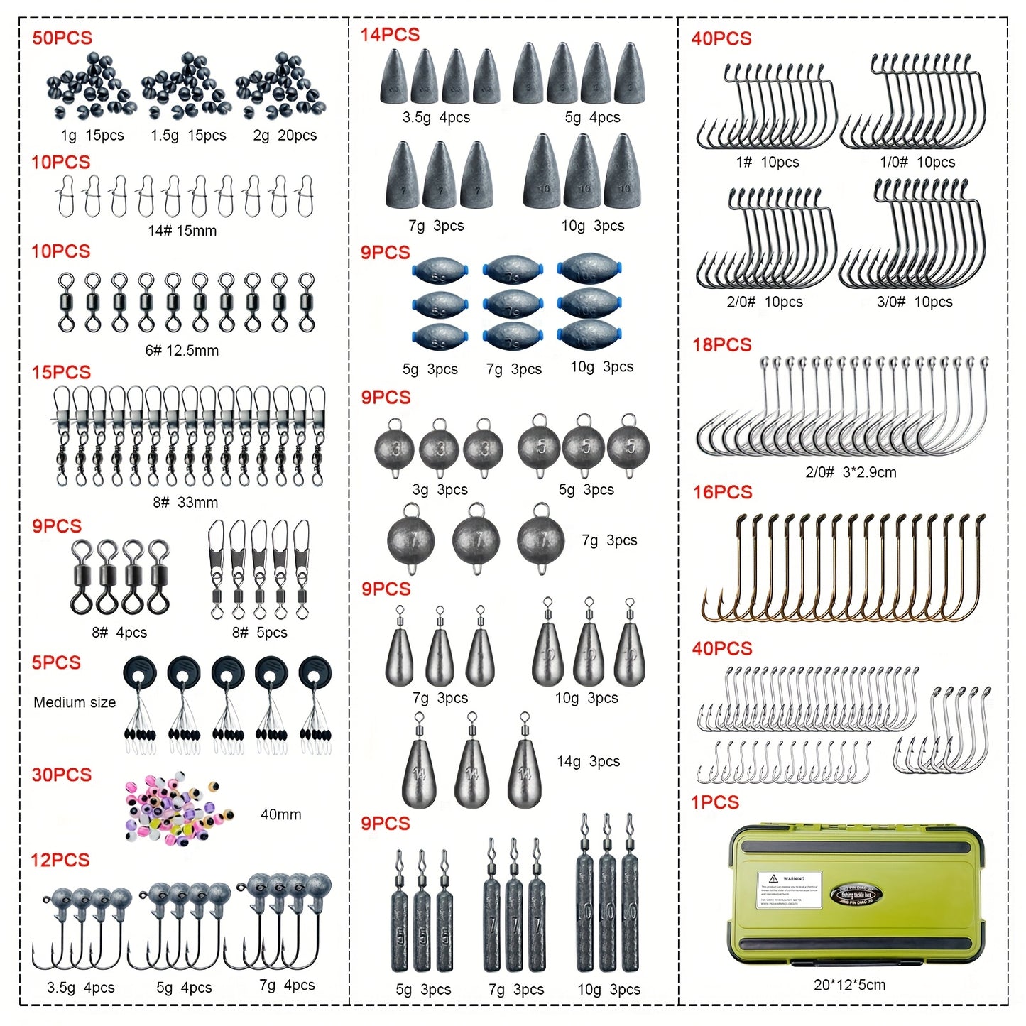 306pcs Ultimate Fishing Gear Kit - Fishing Lure Accessories Including Hooks, Sinkers, Rubber Bobber, Jigs, Beads, Swivels, Snaps, Tackle Box