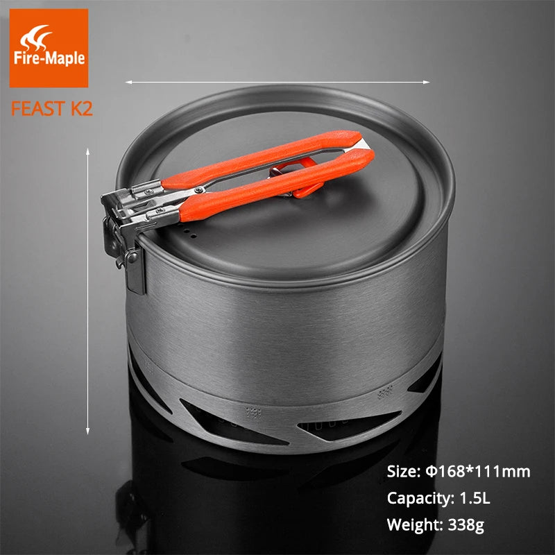 Fire Maple Feast Series K2 1.5L Outdoor Portable Foldable Handle Heat Exchanger Pot Camping Kettle Picnic Cookware 338g FMC-K2