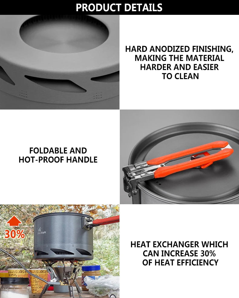 Fire Maple Feast Series K2 1.5L Outdoor Portable Foldable Handle Heat Exchanger Pot Camping Kettle Picnic Cookware 338g FMC-K2