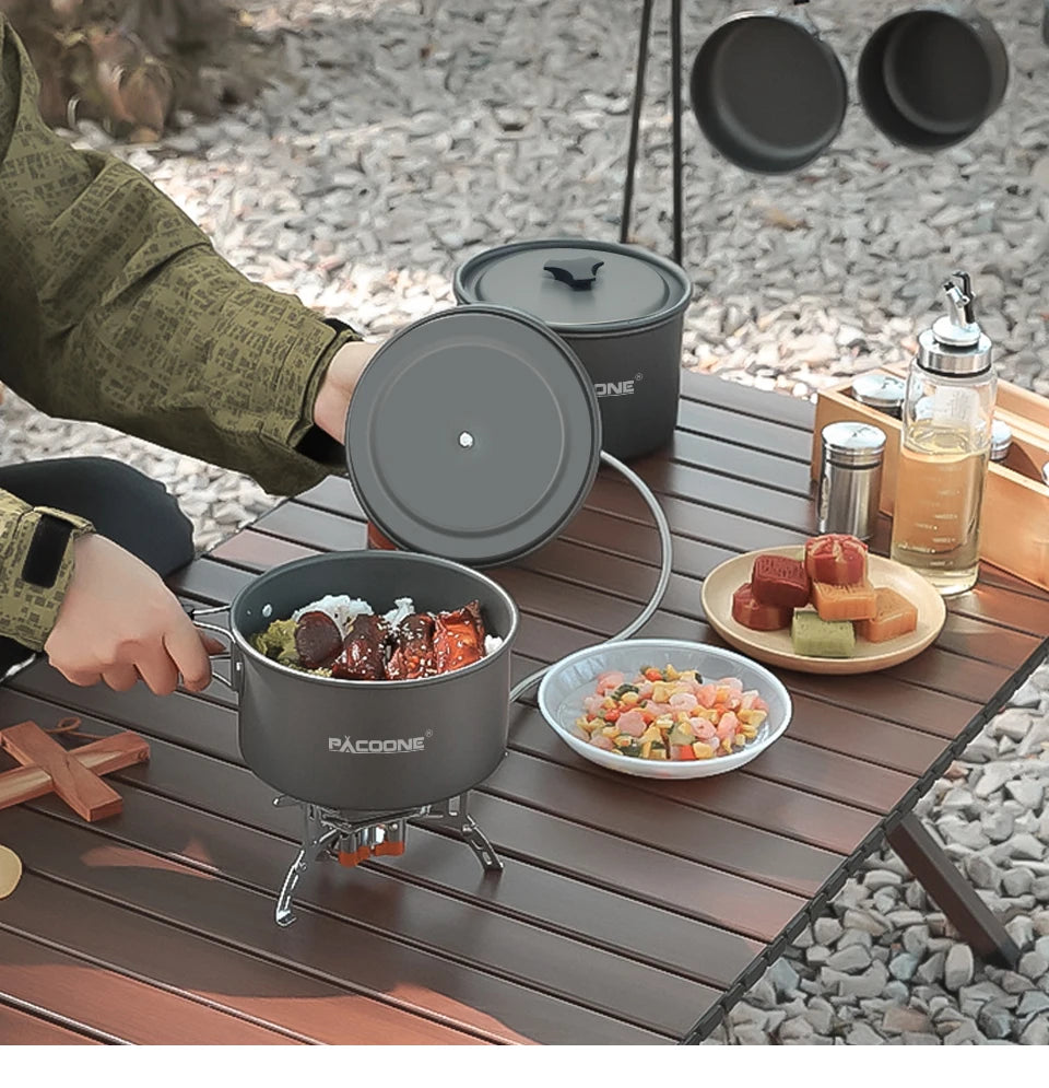 Camping Cookware Set Portable Cookware Kit Outdoor Pot Cooking Water Kettle Pan Set Tableware Hiking Picnic Equipment