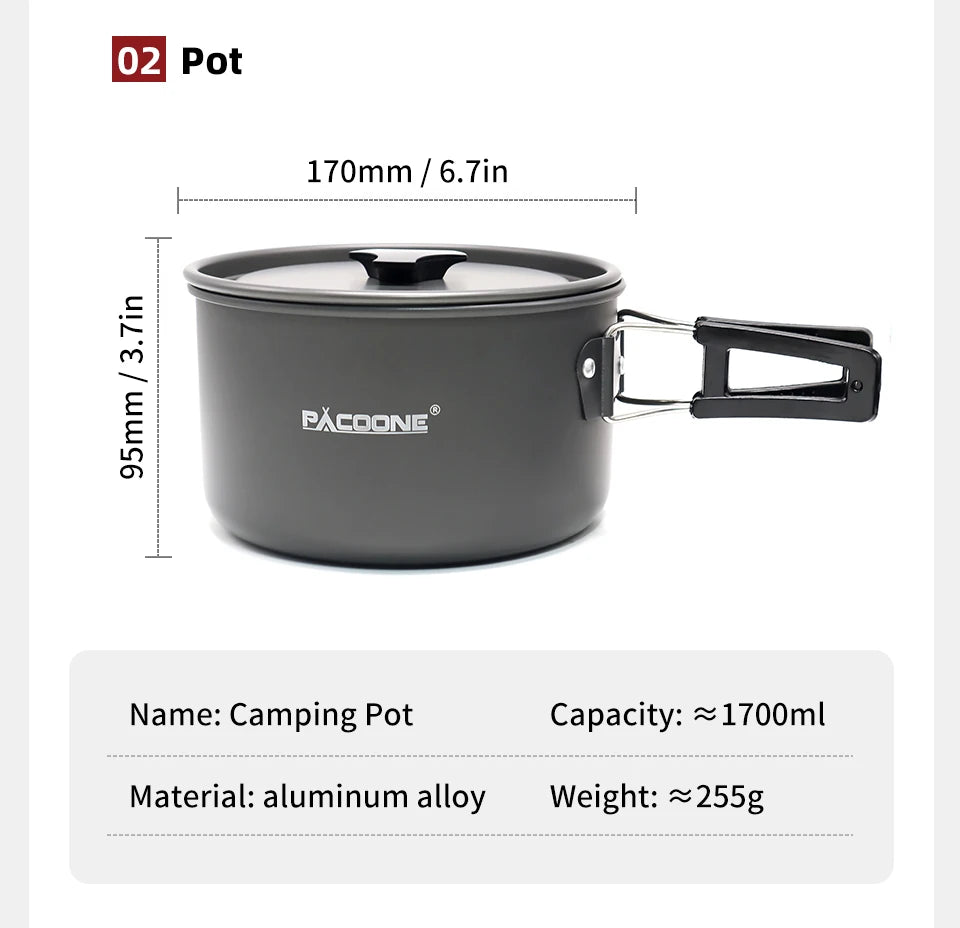 Camping Cookware Set Portable Cookware Kit Outdoor Pot Cooking Water Kettle Pan Set Tableware Hiking Picnic Equipment