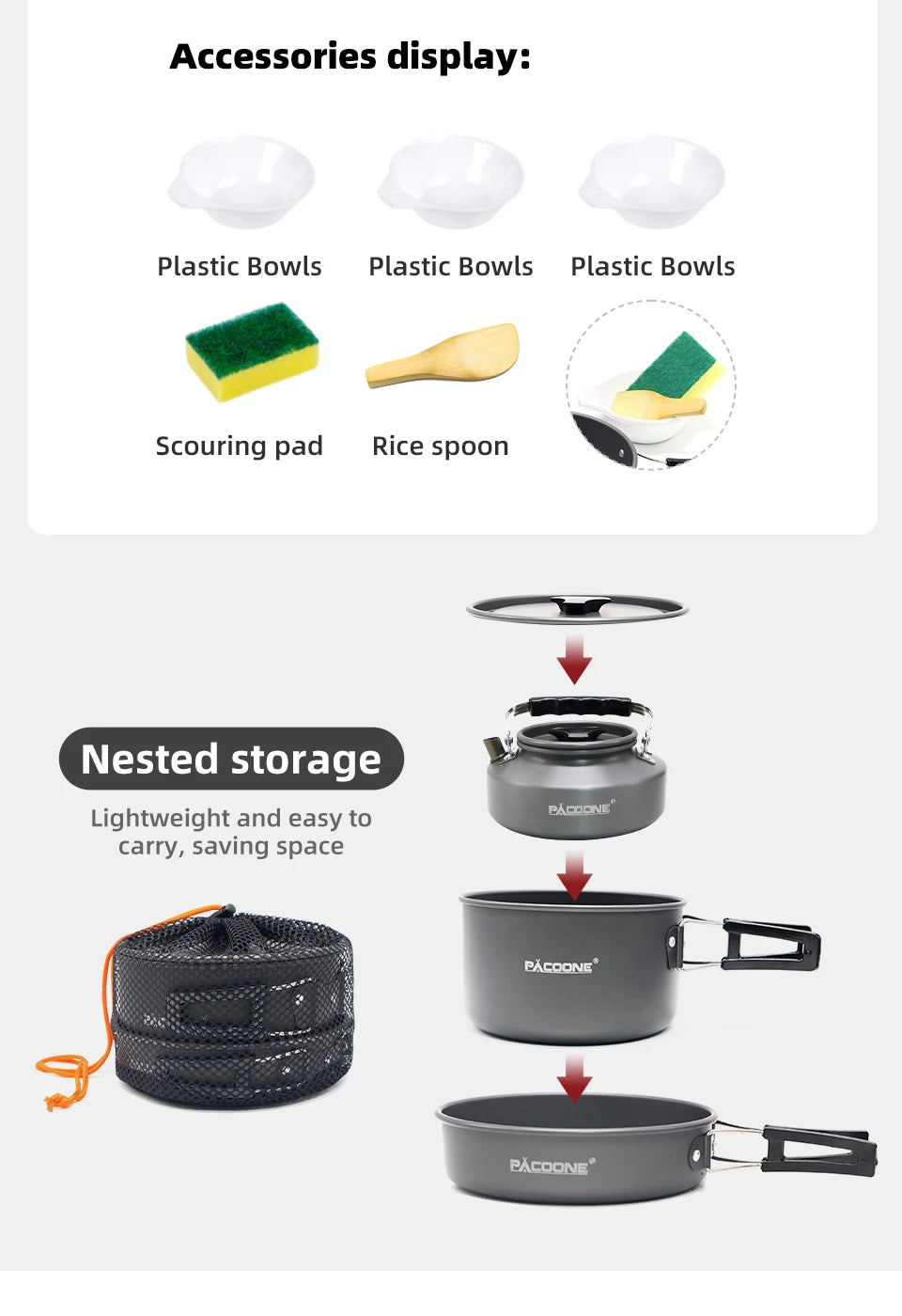 Camping Cookware Set Portable Cookware Kit Outdoor Pot Cooking Water Kettle Pan Set Tableware Hiking Picnic Equipment