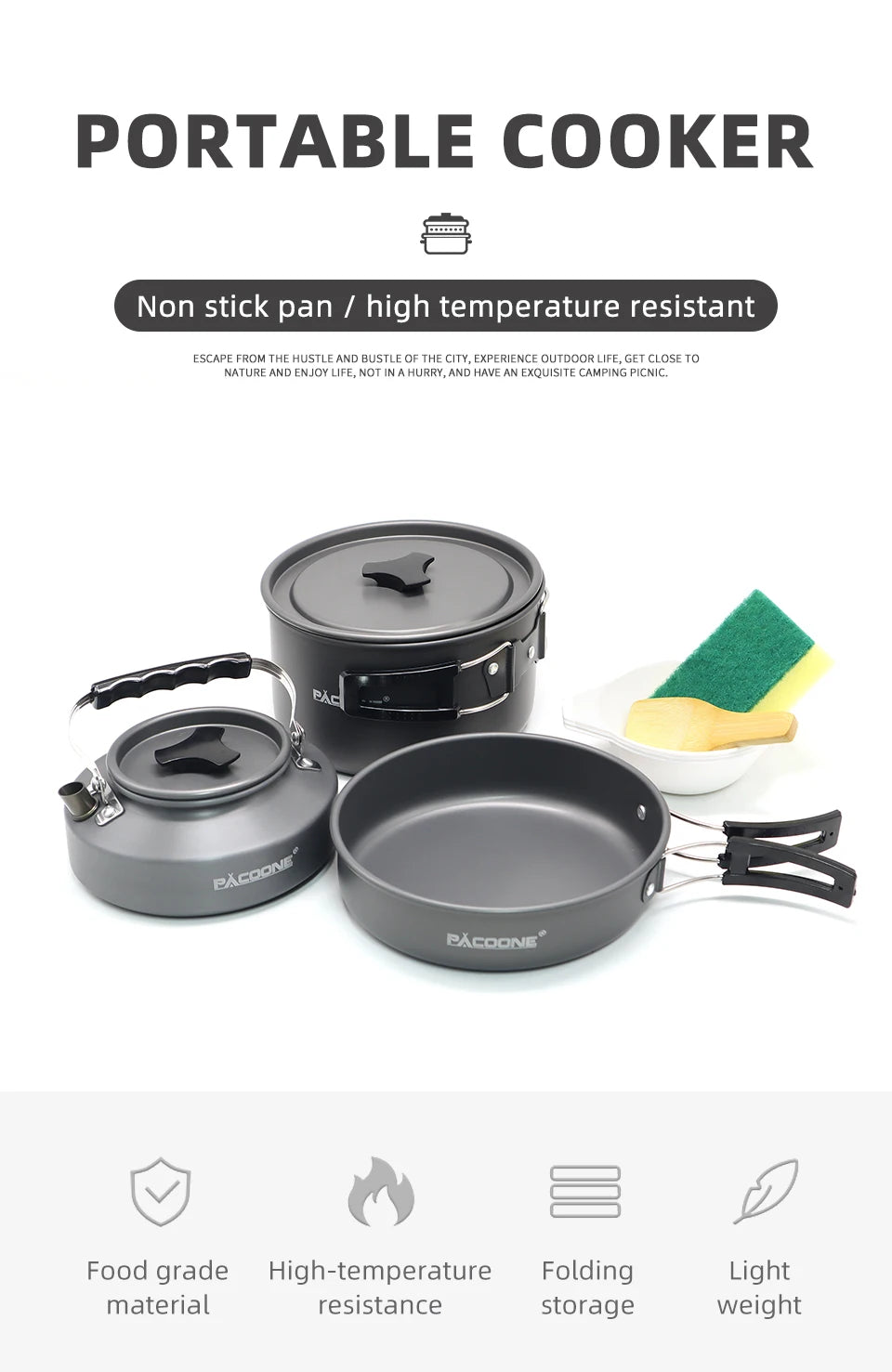 Camping Cookware Set Portable Cookware Kit Outdoor Pot Cooking Water Kettle Pan Set Tableware Hiking Picnic Equipment