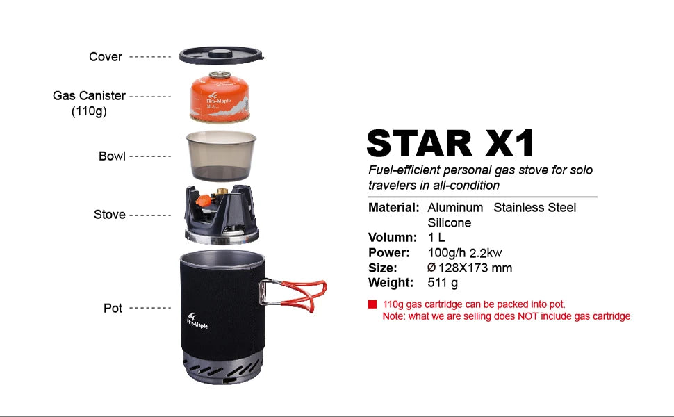 Fire Maple Star X1 Camping Stoves Outdoor Hiking Cooking System With Stove Heat Exchanger Pot Bowl Portable Gas Burners FMS-X1