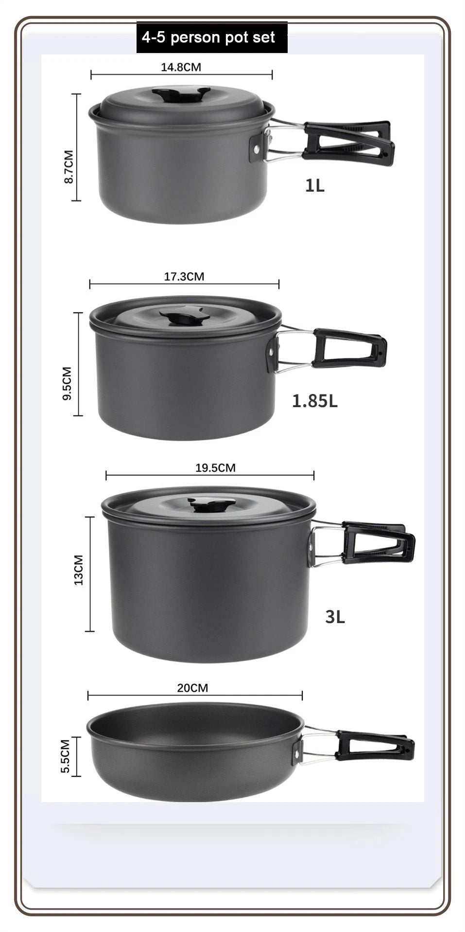 Camping Cookware Set for 1-7 Persons, Lightweight and Portable Pot and Pan with Carrying Bag, Perfect for Outdoor Camping